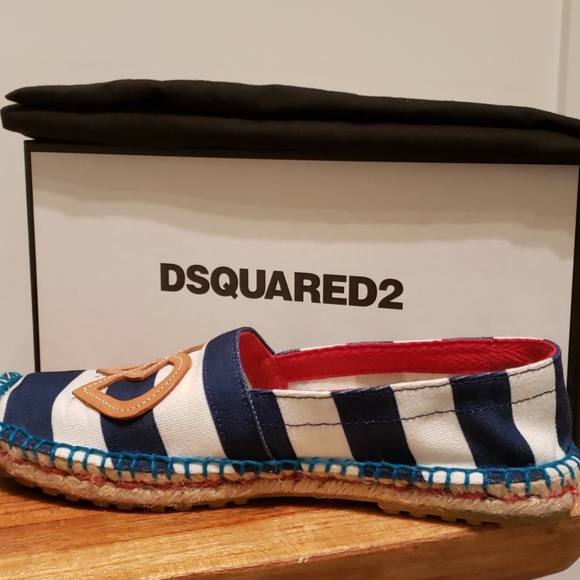 Dsquared2 Flat Espadrilles Blue and White Stripes - Picture 5 of 11